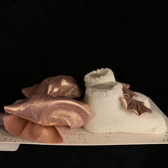 NEW Bow Fancy Baby Girl Rose Gold Booties & Bow Set - Picture 2 of 4